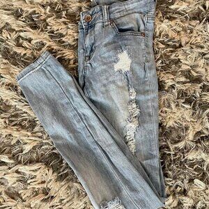 Special A Distressed Light Wash Skinny Jeans with Stretch Size 3